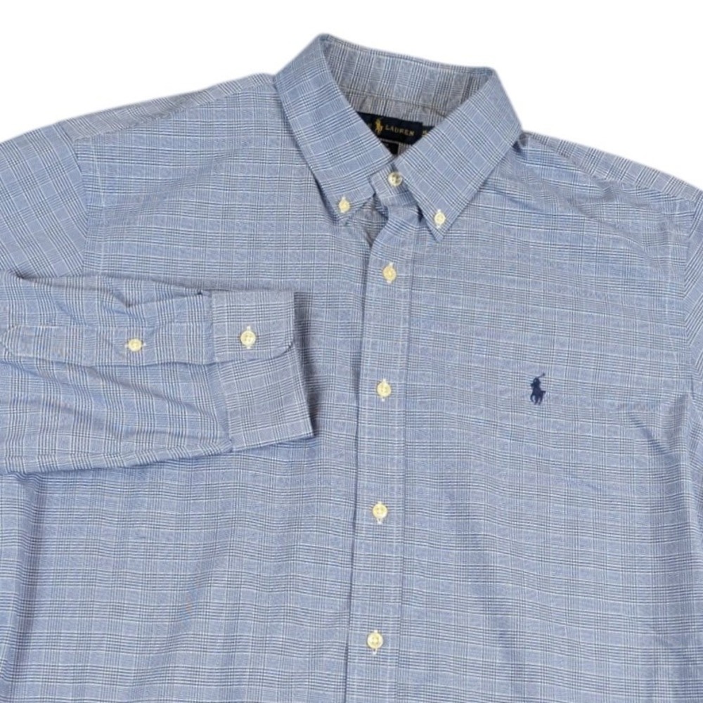 Ralph Lauren Mens‎ XL Classic Fit Performance Glen Plaid Button Down Shirt Blue